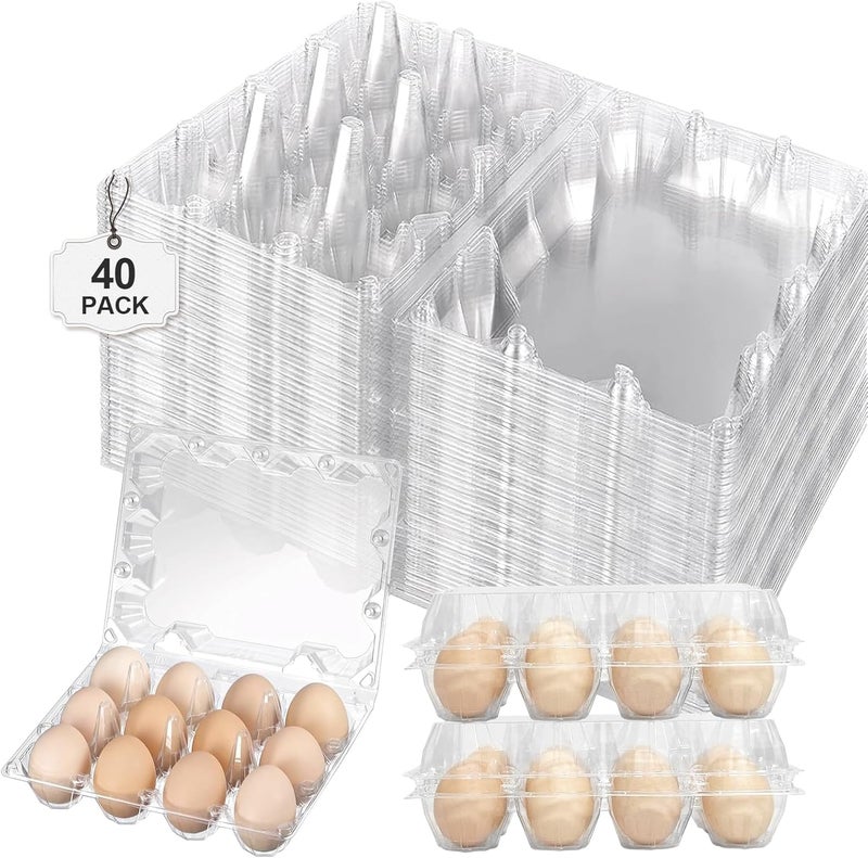 Pintuson 40 Pack Jumbo Egg Cartons 12 Count - Duck Plastic Egg Cartons Cheap Bulk Large 1 Dozen -,Clear Empty Chicken Egg Carton for Fresh Duck Eggs - Image 1
